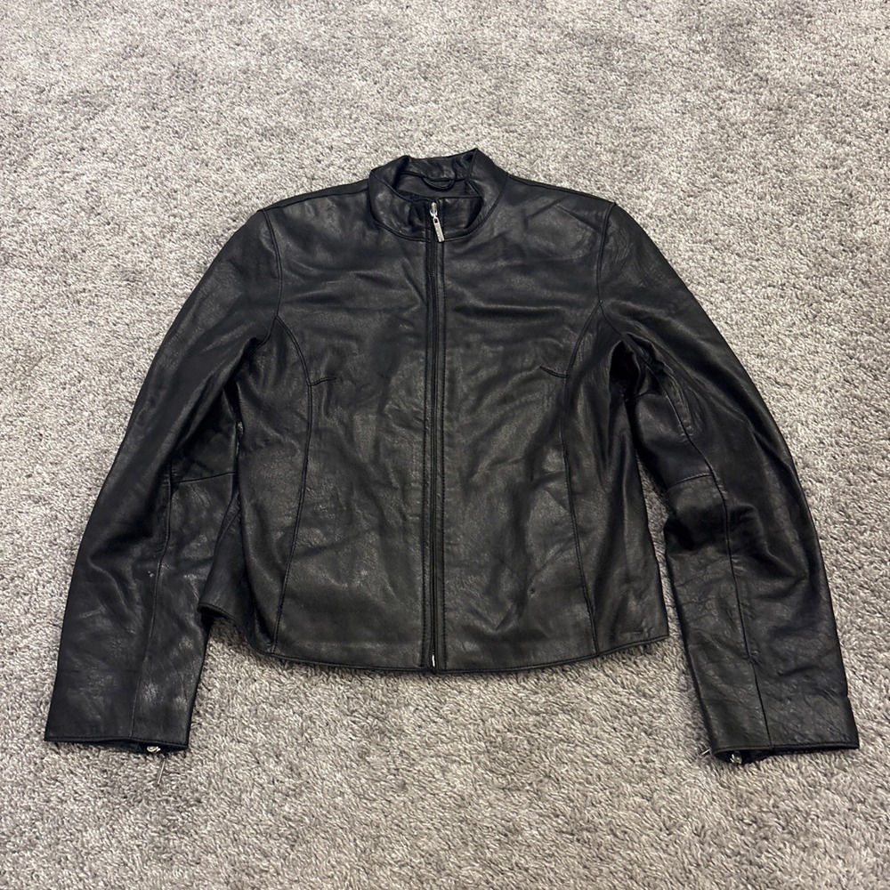 Wilsons Leather Pelle Studio Womens Black Long Sleeve Full Zip Jacket Medium M